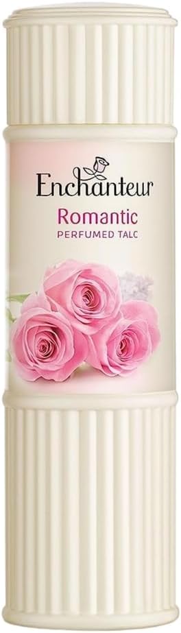 Enchanteur Romantic Perfumed Talc Powder for Women, 125g with Roses and Jasmine Extracts
