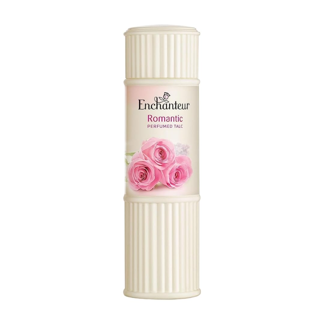 Enchanteur Romantic Perfumed Talc Powder for Women, 125g with Roses and Jasmine Extracts
