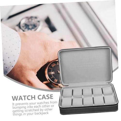Boîte rangement 10 emplacements montre avec fermeture éclair en cuir