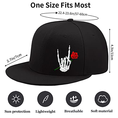 Snapback Hats For Men Flat Bill Brim Hats For Men Skeleton Fingers Rose Cap Trucker Fitted Hats For Men Adjustable Snap Back Skull Baseball Hat Hip Hop Black Hats Mens Fish Outdoor Accessories Women #TOP1