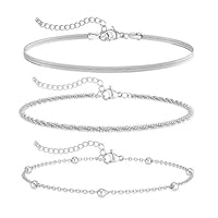 COYUN 3 Stück Silber Fußkettchen für Damen, Doppelte Fußkette für Frauen, Eleganter und Funkelnder Schmuck für den Knöchel, Fußketten für Frauen, Fußkettchen Wunderschöner, Fußschmuck in Silber