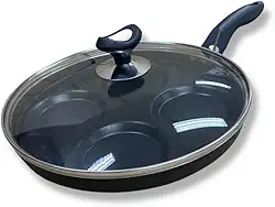 Frigideira Teflon 4 Ovos/hamburgueres Antiaderente Com Tampa de Vidro