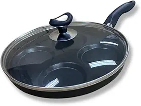 Frigideira Teflon 4 Ovos/hamburgueres Antiaderente Com Tampa de Vidro