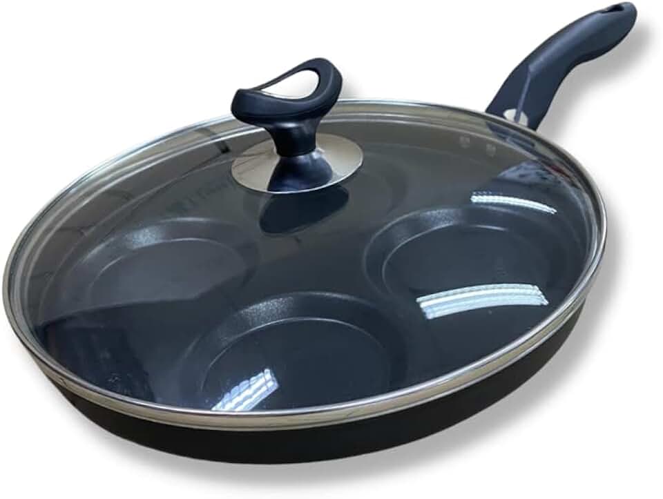 Frigideira Teflon 4 Ovos/hamburgueres Antiaderente Com Tampa de Vidro