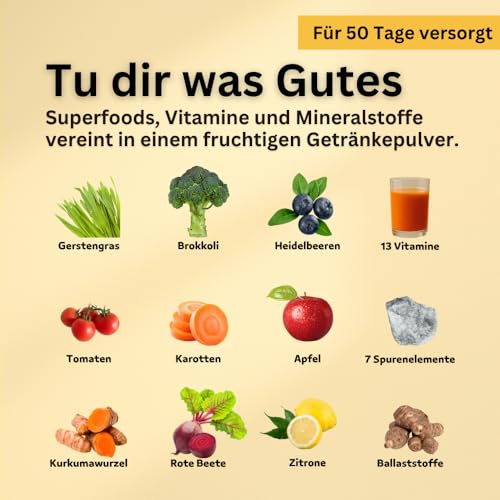 Vital Multivitamin Pulver - mit Zink, Kupfer und Selen - 50 Portionen Vitamine & Mineralstoffe - 300g mit Superfoods und Pflanzenstoffe
