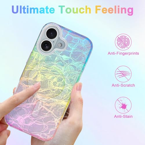 Image of AIGOMARA Cute Case for iPhone 17 Case for Women Girls [ Compatible with Magsafe ] Glitter Girly Aesthetic Rainbow Magnetic Protective Phone Cover, Fluorescent Iridescent Craquelure Pattern