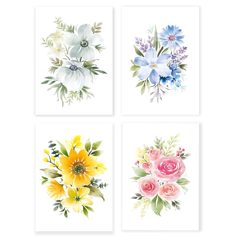 POMKON Blank Cards, 40 Pack Floral Pattern Thank You Greeting Cards with Peel-and-Seal Rustic Envelopes Size 4x6 Inch