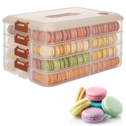 BOUTICOL 4-Layer Stackable Cookie Container with Lids, Portable Plastic Airtight Cookie Storage Case Snack Containers for Desserts, Cupcakes, Snacks, Dumplings, Fruit