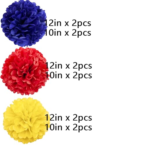We Moment Vermelho, Azul E Amarelo para Tema de Carnaval Pompons de Papel Decorações para Tema de Ca