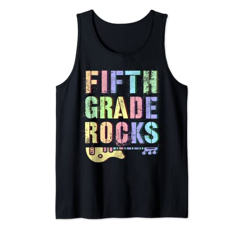 Retro 5th GRADE ROCKS Teacher Rockstar Squad Fifth Grader Tank Top