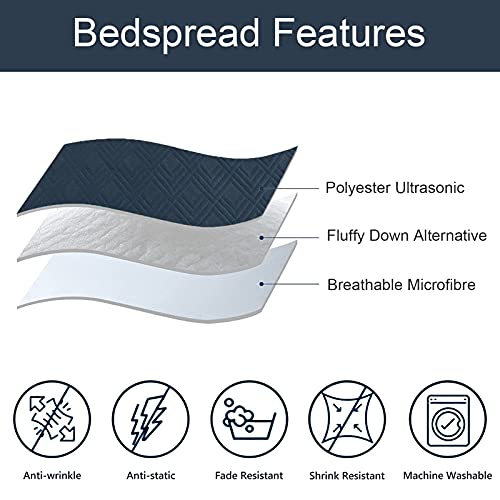 Hygge Hush Summer Quilt Set, Twin Size Navy Blue L Pattern 2 Pieces Quilt Set, Oversized Modern Style Bedspread Set For All Season (1 Quilt & 1 Pillow Shams) #TOP3