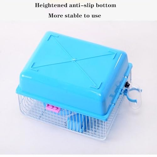 Small Pet Hamster Cage with Running Wheel Water Bottle Food Basin Portable Carrier House Mice Home Habitat for Going Out, Traveling (Blue) - Image 4