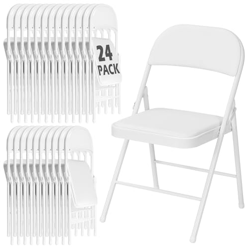 Image of 24 Pack White Folding Chairs with Padded Cushion and Metal Frame