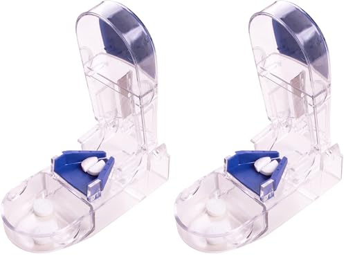 Image of Apex Ultra Pill Cutter - Pill Splitter with Retracting Blade Guard - for Cutting Small Pills or Large Pills in Half, Blue /Green and Clear, 1 Count, Assorted Colors (Pack of 2)