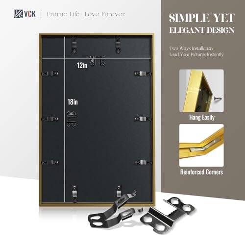 Image of VCK 12x18 Frame Gold Metal, Real Glass, 11x17 Mat, for Poster Print