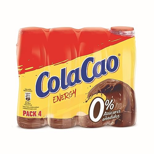Cola Cao Energy - Batido de Cacao 0% azúcares añadidos - Pack de 4 x 188 ml