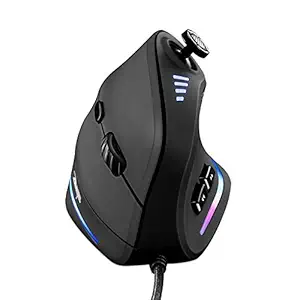 Gaming Mouse with 5 D Rocker, TRELC Ergonomic Mouse with 10000 DPI/11 Programmable Buttons, RGB Vertical Gaming Mice Wired for PC/Laptop/E-Sports/Gamer (Black)