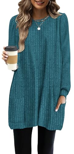 Image of OFEEFAN Long Sleeve Shirts for Women Long Sweaters with Pockets Tunic Tops Loose Fit