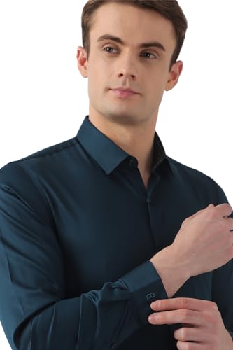 Image of Peter England Men 100% Cotton Premium Solid Slim Fit Full Sleeve Party Shirt
