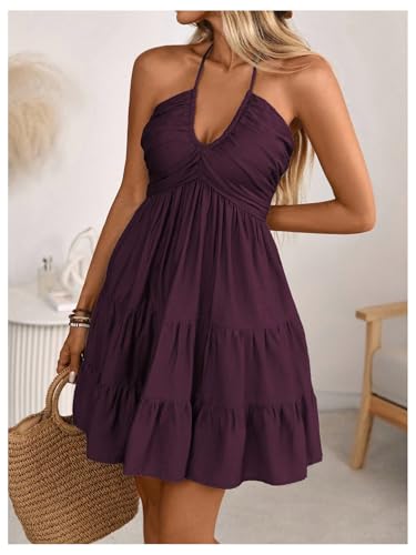Image of SOLY HUX Women's Summer Mini Dress Halter Backless Flowy Cami Sundress