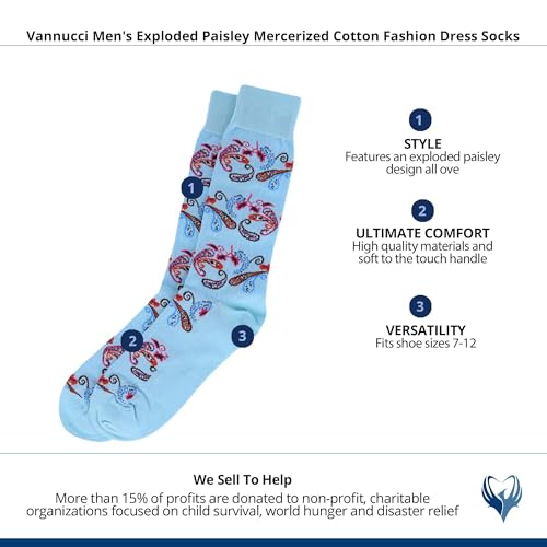 Vannucci Men's Exploded Paisley Mercerized Cotton Fashion Dress Socks3