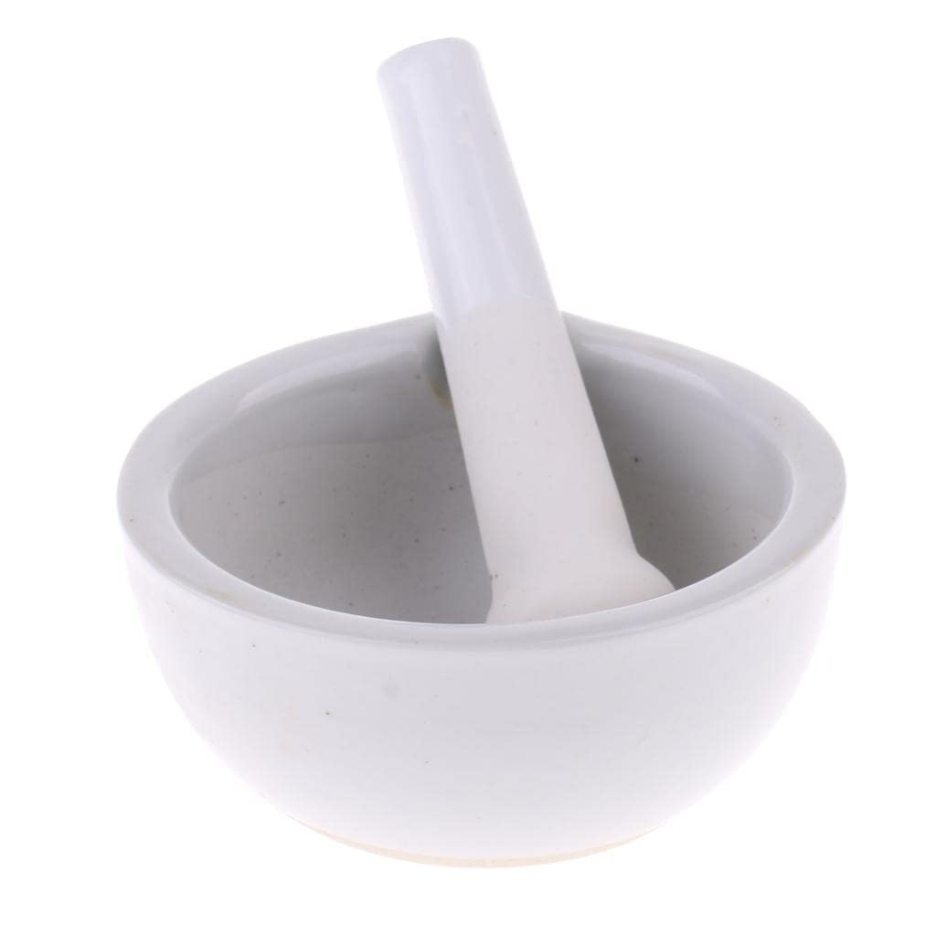 Jojomis Porcelain Mortar & Pestle Mixing Grinding Bowl Set Laboratory Supplies 90mm - White, as described