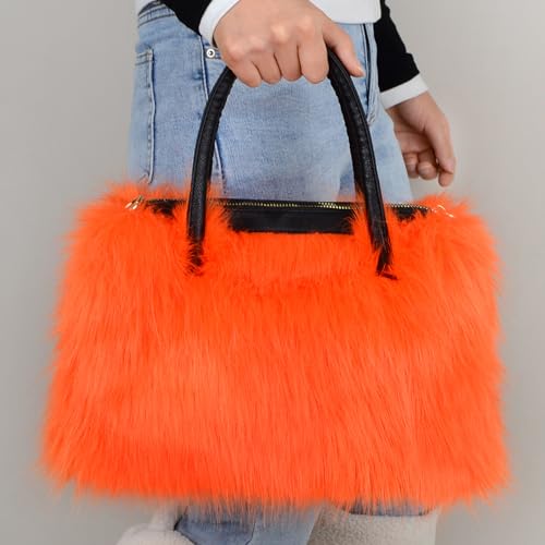 Image of Winter Furry Handbag Soft Faux Fur Leather Bag Lightweight Travel Bag Cute Women's Shaggy Purse