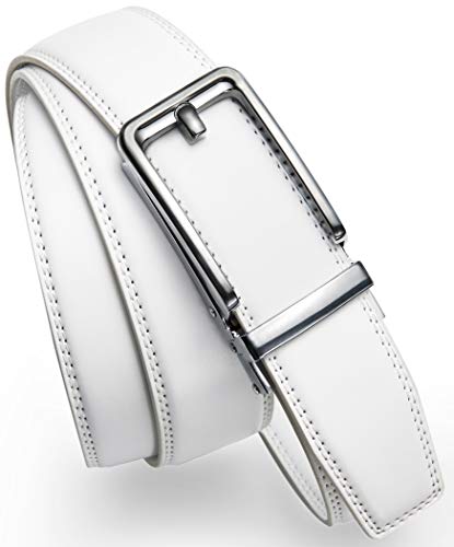 Image of Chaoren Leather Ratchet Belt 2 Pack Dress with Click Sliding Buckle 1 3 /8 inch in Gift Set Box - Adjustable Trim to Fit