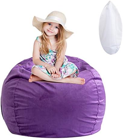 Stuffed Animal Storage Bean Bag Chair, Soft Velvet BeanBag Cover Only with Inner Liner for Organizing Plush Toys, Beans - Update the Old Beanbag into a New Bean Bag Seat for Kids - 38" Extra Large