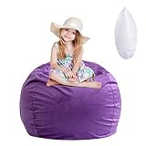 Stuffed Animal Storage Bean Bag Chair, Soft Velvet BeanBag Cover Only with Inner Liner for Organizin
