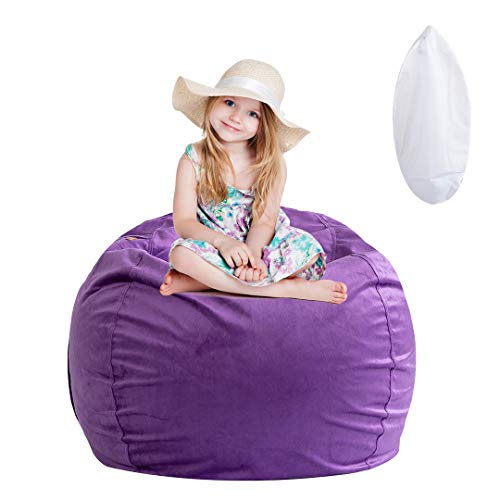 Stuffed Animal Storage Bean Bag Chair, Soft Velvet Beanbag Cover Only With Inner Liner For Organizing Plush Toys, Beans - Update The Old Beanbag Into A New Bean Bag Seat For Kids - 38" Extra Large #TOP27