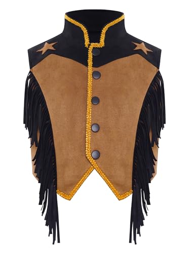 Kids Girls Boys Western Waistcoat Sleeveless Mock Button Down Vest Top Cowgirls Jacket