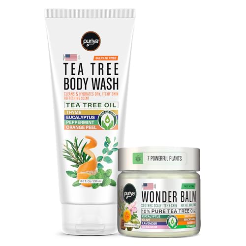 Puriya Tea Tree Oil Wonder Balm and Body Wash for Men, Women Bundle Set, Physician Formulated Extra Strength Soap, Doctor Approved, Extra Strength for Athletes Itchy Foot, Jock Itch, Fast Acting