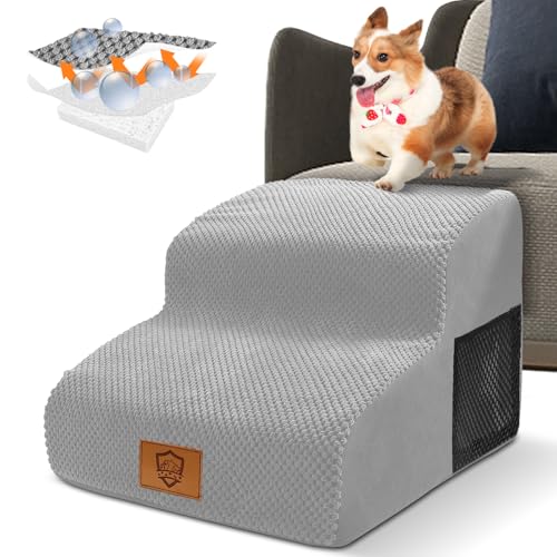 Thihome Hundetreppe für Kleine Hunde, Haustiertreppe mit Waschbarer Bezug, rutschfeste Treppe für Hunde,Tragbare Wasserdicht Katzentreppe für Bett und Sofa aus Hochdichtem Schwamm