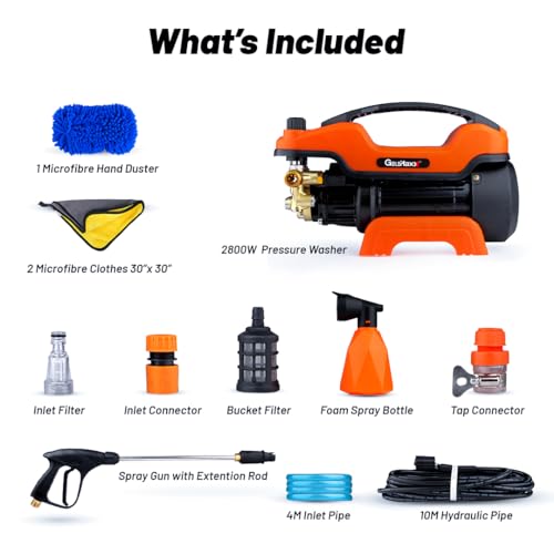 Image of Goldmaxx High Pressure Car Washer Machine 2800 Watts | Soap Dispenser, 10 Meters Outlet Hose and Tap Connector with Accessories for Cleaning Cars, Bike, Home & Garden (Orange)