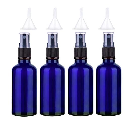 Sookg 4 botellas de spray de 100 ml de vidrio vacío, tiene una función atomizadora y un efecto anti-ultravioleta, para aceites esenciales, perfumes, sólidas (azul)