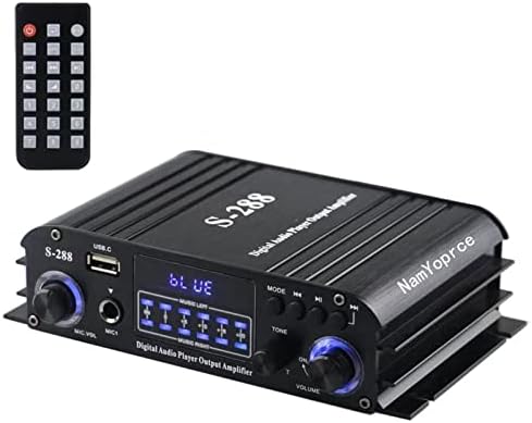 S-288 4 CH Bluetooth 5.0 Home Audio Amplifier, RMS 45Wx4, Max 600W HiFi Stereo Power Amplifier USB, SD, FM Class D Speaker Amp for Home Theater Karaoke, with Power Adapter & Remote Control (1200W)