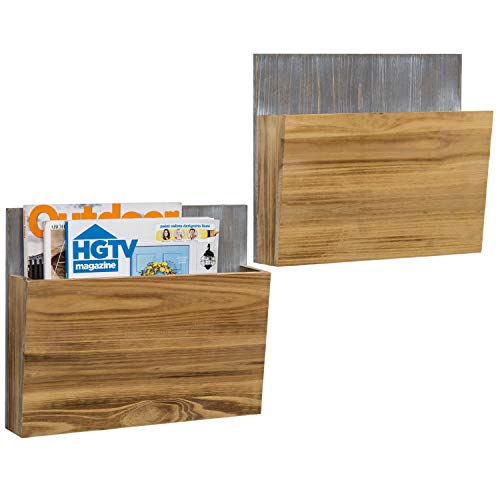 MyGift Wall Mounted Dual Tone Burnt Wood on Vintage Gray File Folder/Magazine Rack
