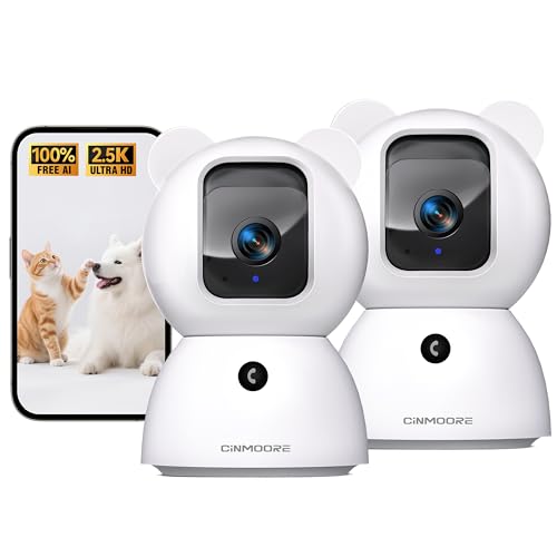 Image of CINMOORE 2.5K Indoor Camera 2pack, Free AI Person/Pet/Cry Detection, 4MP Pet/Dog/Cat/Baby Camera w/Phone App, Cameras for Home Security, Pan Tilt 2.4GHz WiFi, Night Vision, Full Duplex 2-Way Audio