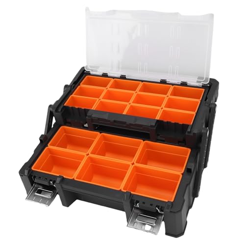 Marhynchus Organisateur de Petites Pièces 18 Compartiments, Boîte à Outils électronique Multifonctionnelle Double Couche pour Vis, écrous, Boulons, Forets, Bornes de Fil, établi de Garage,