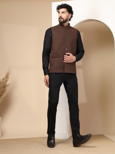 Vastraa Fusion Brown Nehru Jacket for Men Coffee Brown - Image 7