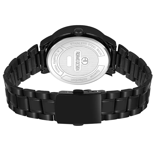 Image of ADAMO Men's New Car Wheel Watch with Rolling Creative Fashion Analog Watch, Black Dial Zink Alloy Case Men's Watch, Stainless Steel Black Color Band, Quartz Movement, Water & Scratch-Resistant