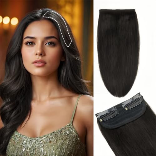 TANJET Clip in Hair Extensions Real Human Hair Off Black Straight Silky Invisible Hairpin Lady Frontal Bangs Toppers Clip in Hair Extensions for Women (#1B Natural Black 8 Inch 13g/Pack/1pcs）