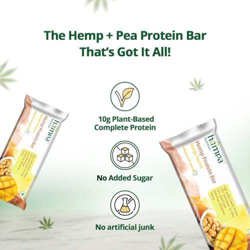 Image of Hampa Hemp protein Bar 50g | Mango Peanut Flavour | 10g Plant Protein | No Whey, Vegan Friendly | No Added Sugar, Sweetened with Dates | Anytime Snack with Edestine Protein | Pack of 6