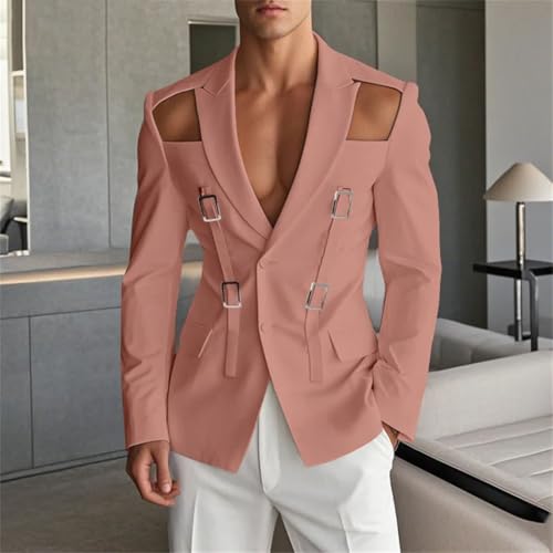 Men American Style Hollow Button Blazer Casual Streetwear Long Sleeve Suit Coat4