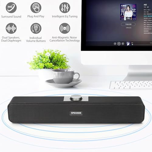TNSLAND PC Lautsprecher, Hi-Fi Stereo Sound Soundbar Klein, Computer Lautsprecher Mit USB Anschluss für Laptop, Monitor, Smartphone, Tablet, Spielkonsole, Schwarz – Bild 3