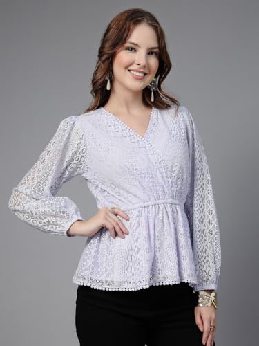 Image of Style Quotient Women Peach Lace Casual Top