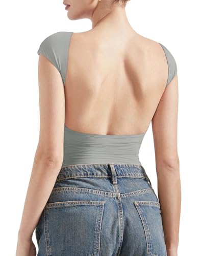 SUUKSESS Women Backless Sexy Going Out Tops Double Lined Open Back Y2k Basic Tee Shirts