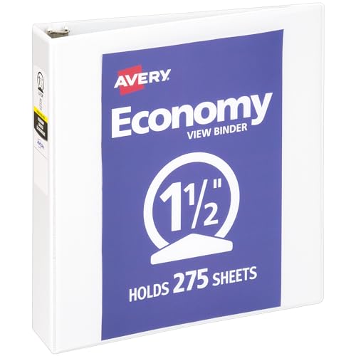Avery Economy View 3 Ring Binder, 1.5' Round Rings, 1 White Binder (05726)