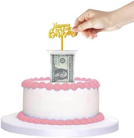 The Money Cake - Money Cake Pull Out Kit Includes 1 Money Box 1 Plastic Roll 50 Transparent Bag Connected Pocket, and Happy Birthday Cake Topper for Birthday Parties